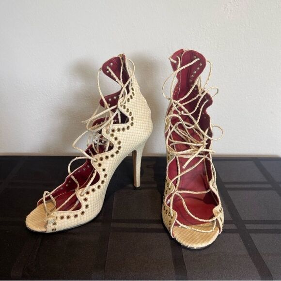 Isabel Marant Cream Python Embossed Leather Lelie Strappy Sandals - Picture 1 of 7